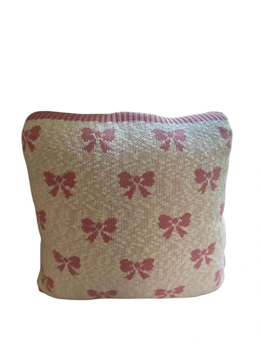 Cynthia Rowley Coquette Pink Bow Knit Throw Blanket & Pillow Matching Bundle Set